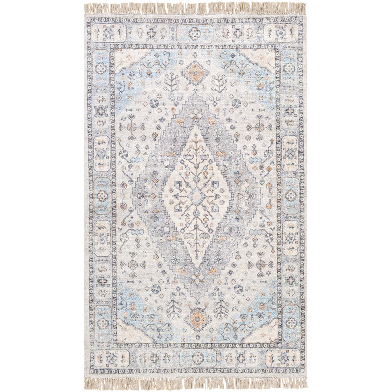 Tapis oriental gris clair / beige tissé à plat à la main Kamar, Rectangle 5 pi x 7 pi 6 po