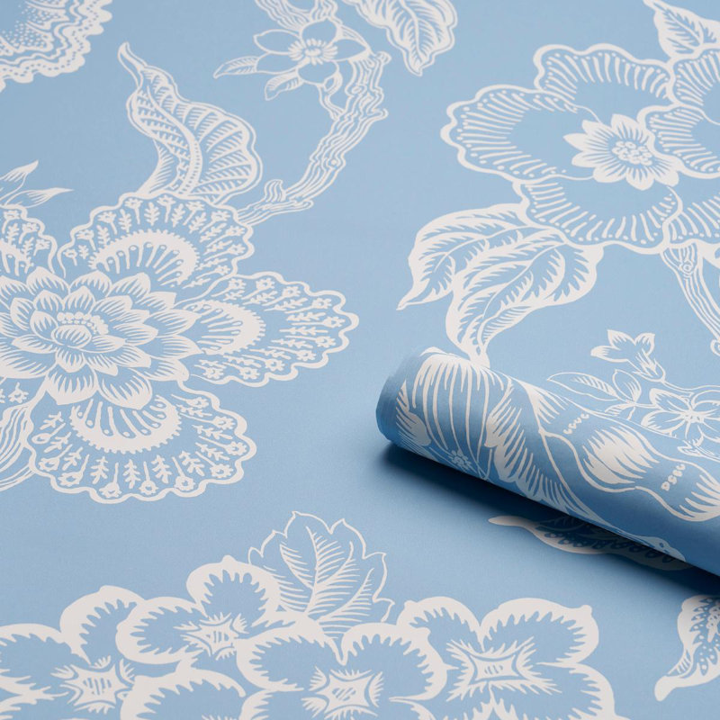 Schumacher x Celerie Kemble Hothouse Flowers Silhouette Wallpaper, Bliss Blue
