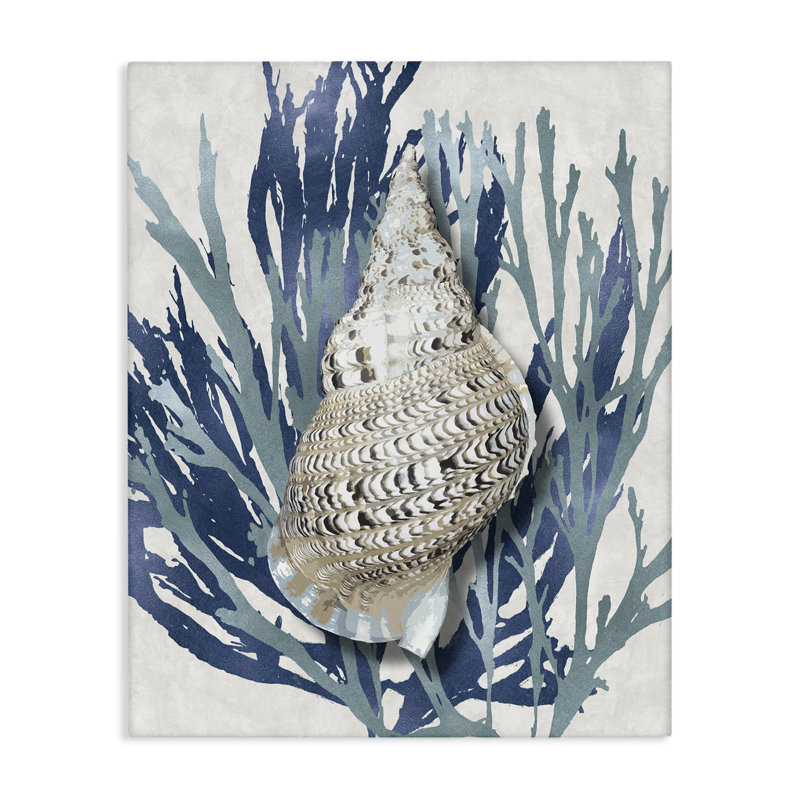 «Shell Coral Blue Beach» par Caroline Kelly - reproduction d'art, H 30 po x l 24 po