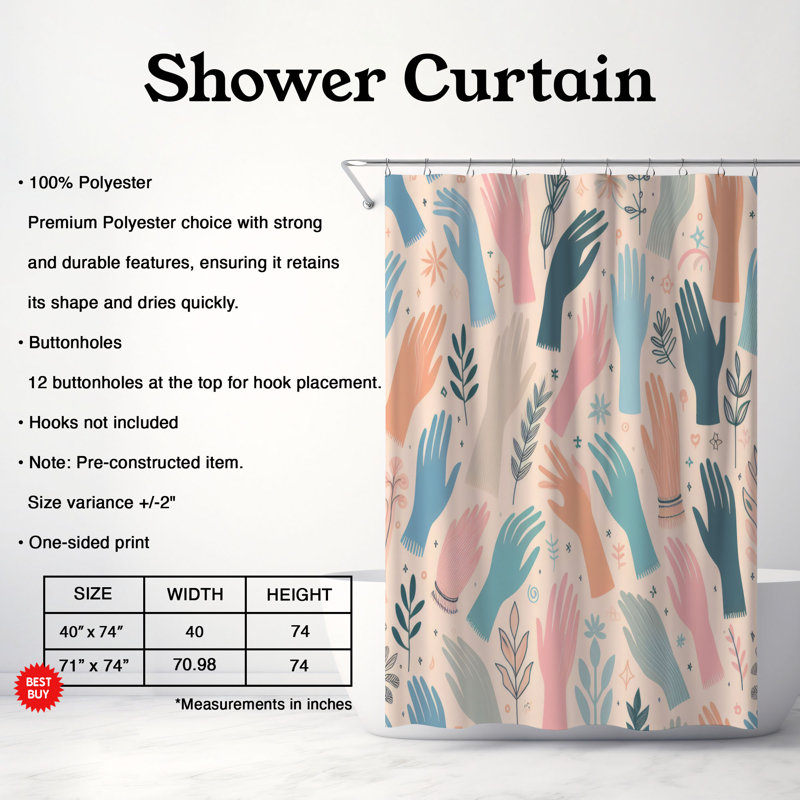 Rideau de douche 1 pièce Gentle Study, H 74 po x l 71 po