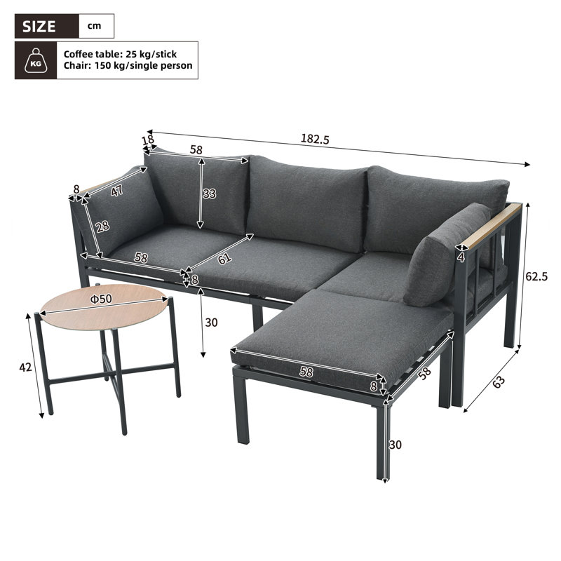 3-piece Patio Sectional Conversation Set With Coffee Table