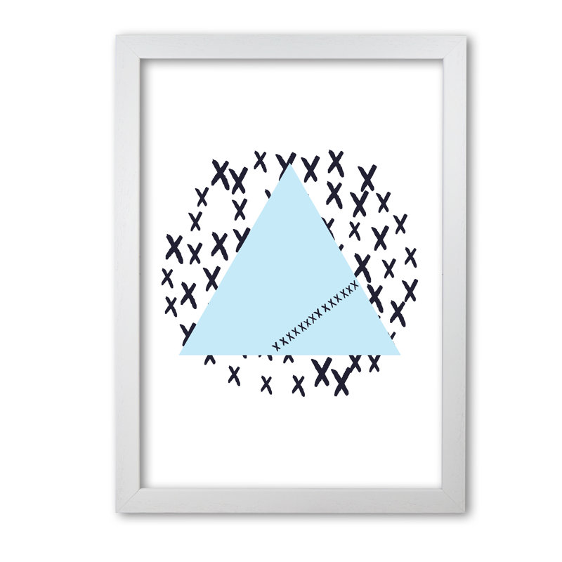 Blue Triangle With Crosses Abstract - Print, 42 cm H x 30 cm W x 5 cm D, White Grain Frame