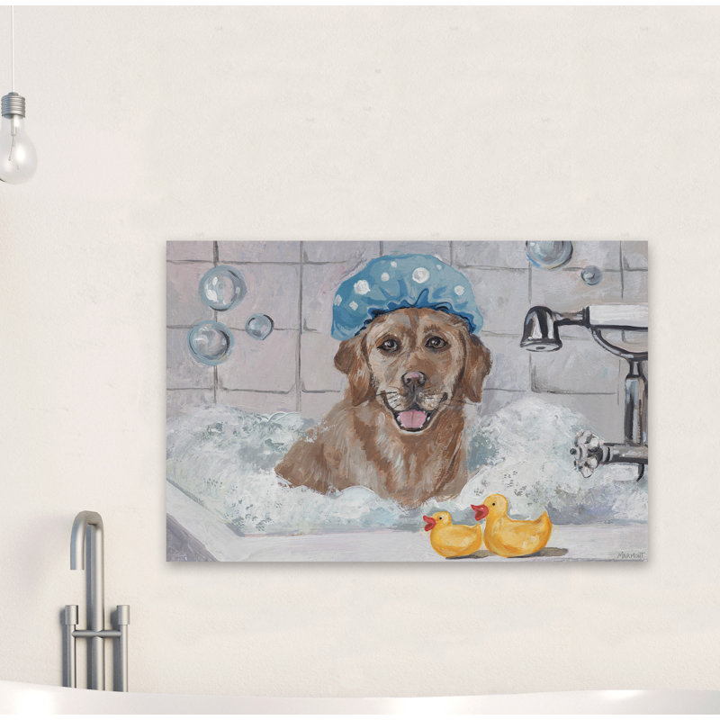 «Enjoying the Bath», reproduction d'art sur toile tendue, H 20 po x l 30 po x 1,5 po