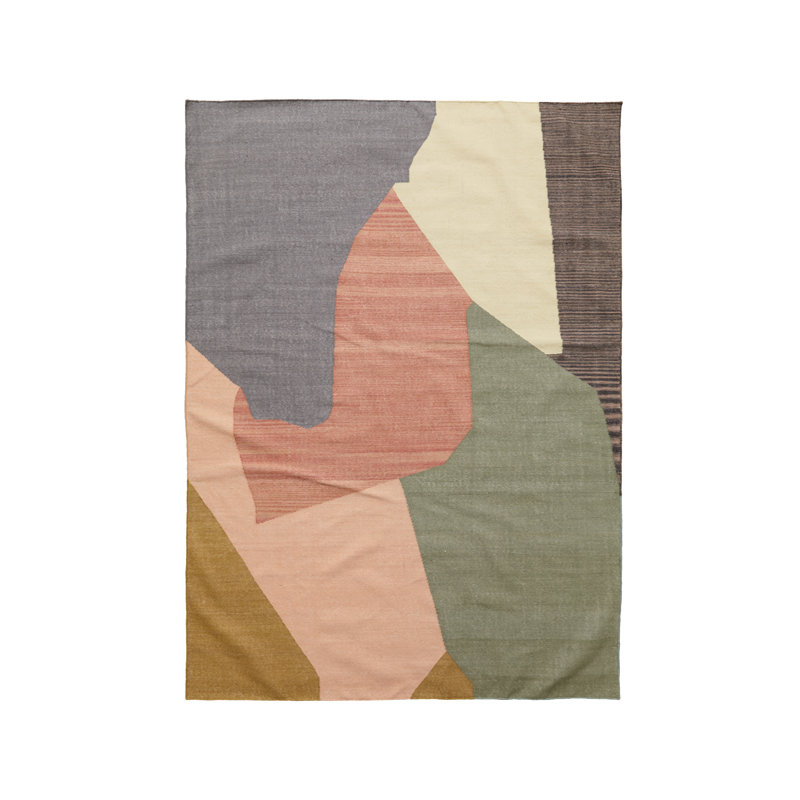 Rectangle Kulfi Abstract Flatweave Wool Area Rug in Pink/Green, Rectangle 5' x 7'