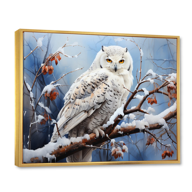 Snowy Owl Winter II - Winter Landscape, art mural, H 16 po x l 32 po x P 1 po, Cadre flottant doré