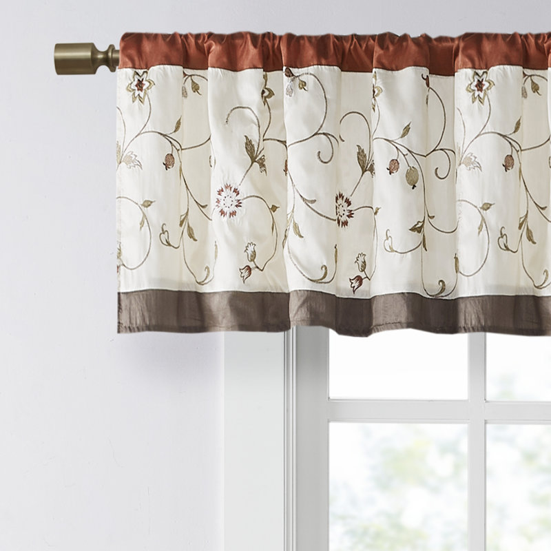 Green and Brown Floral Embroidered Sill Length Valance