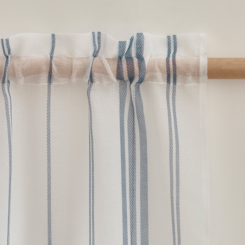 Harbour Stripe Slot Top Voile Curtain Panel, 139.7cm Width x 122cm Drop
