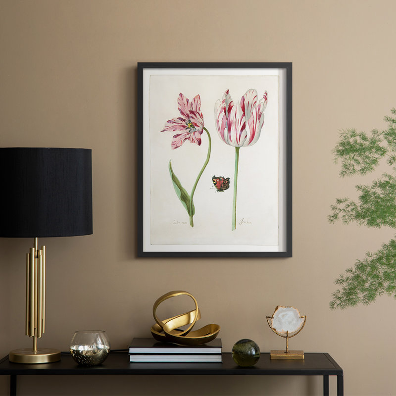 Deux tulipes I, reproduction encadrée - bois massif, Noir, noir, noir, noir, H 15 po x l 12 po