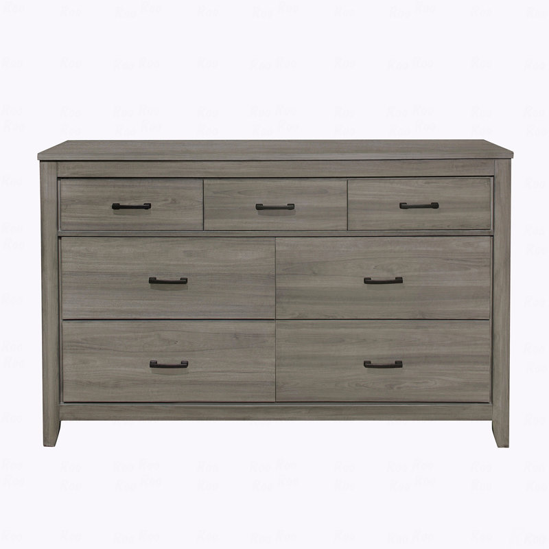 Commode 1 pièce à finition transitionnelle gris foncé à 7 tiroirs style rustique industriel