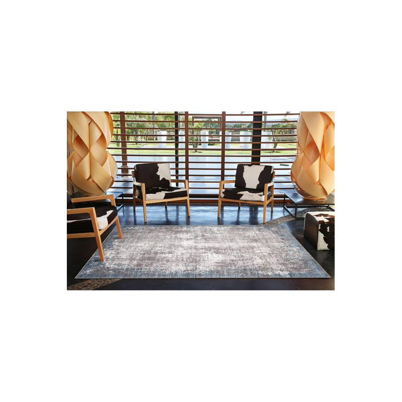 Tapis décoratif gris traditionnel lavable, Sous-tapis rectangulaire 4 pi 7 po x 6 pi 7 po inc
