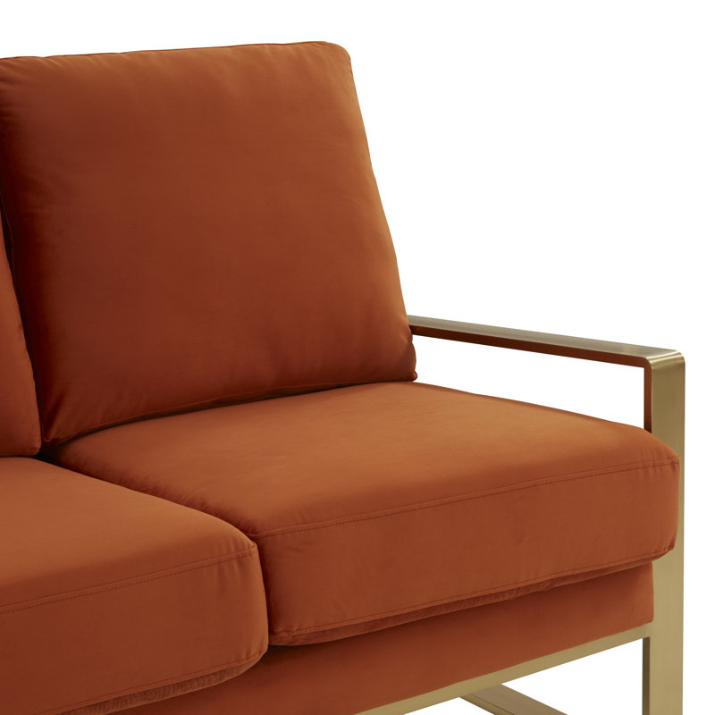 Canapé 3 places en velours Gratiano avec base en acier inoxydable doré Gratiano, Velours orange