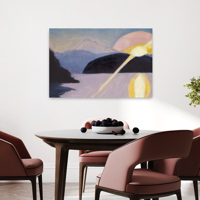 Art contemporain contemporain abstrait coloré paysage de montagne, H 24 po x l 36 po