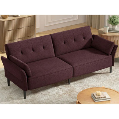 89" Velvet Convertible Sofa Couch, Futon Sofa Bed with 2 Square Pillows, Adjustable Backrest & Armrests for Living Room
