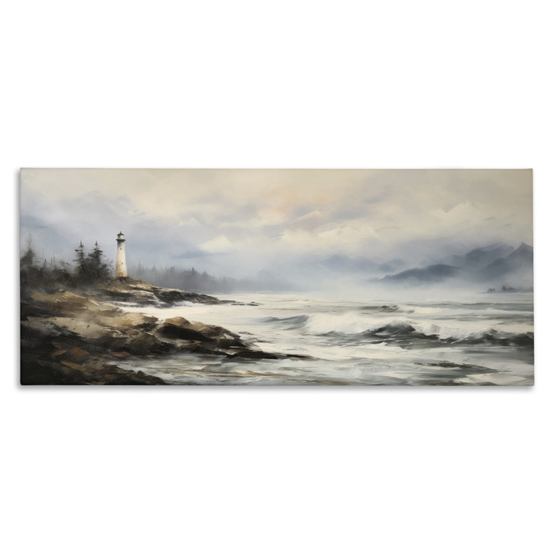 Art mural sur toile Coastal Lighthouse Waves par Petal Prints Design, H 13 po x l 30 po