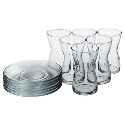 Set of 6 130ml Glass Tea Cup & Saucer Stackable Gift Boxed