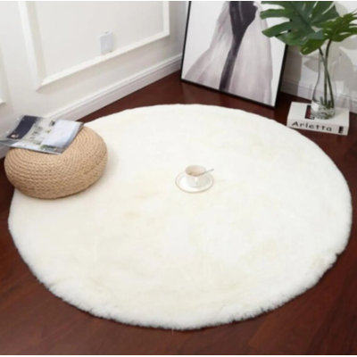 Premium Washable Carpet, 4.9 x 4.9 ft, 100% Polyester, Antibacterial | Total Thickness: 1.2 in, 35.3 oz/sq yd | Machine Washable at 86°F | Elegant White Design for Home & Office, Soft and Durable