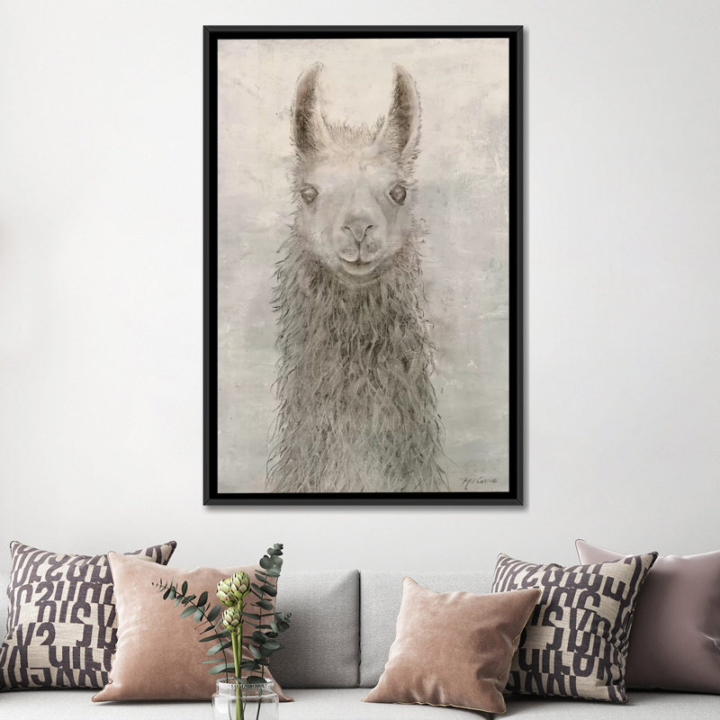«Llama Portrait», reproduction sur toile, H 26 po x l 18 po x P 1,5 po, Toile avec cadre noir, Pas de tapis