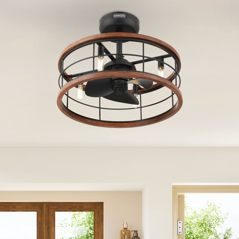 Ventilateur de plafond 22 po avec luminaire et télécommande portable Hunter Bridgette Fandelier Hunter, Noir mat, Noir mat