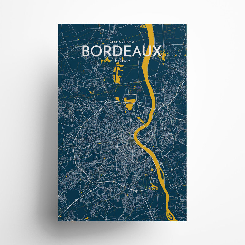 Bordeaux City Map In Amuse - No Frame Print, 17cm H x 11cm W x 0.05cm D