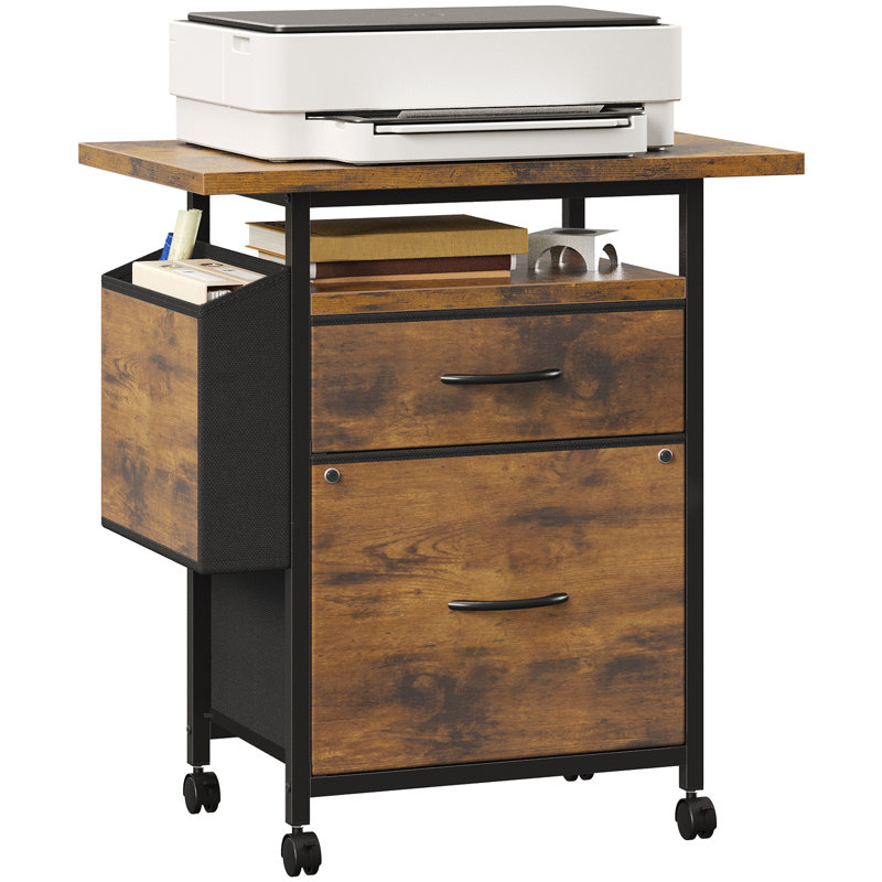 Classeur mobile 24 tiroirs 24 po avec support pour imprimante et poche latérale, Rustic wood