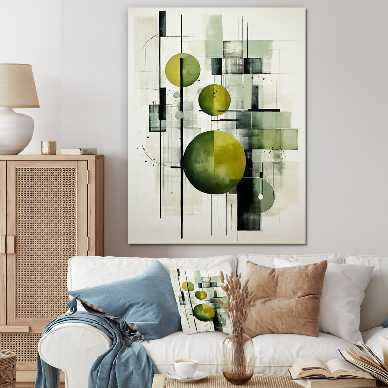 Olive Orbits Abstract Shapes - Formes abstraites, art mural, salon, Toile tendue, H 44 po x l 34 po x P 1,5 po