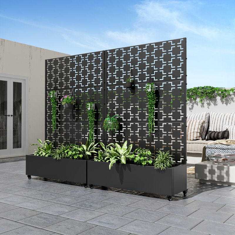 Metal Planter Box with Trellis with Wheels, 72" H x 47" W x 16" D