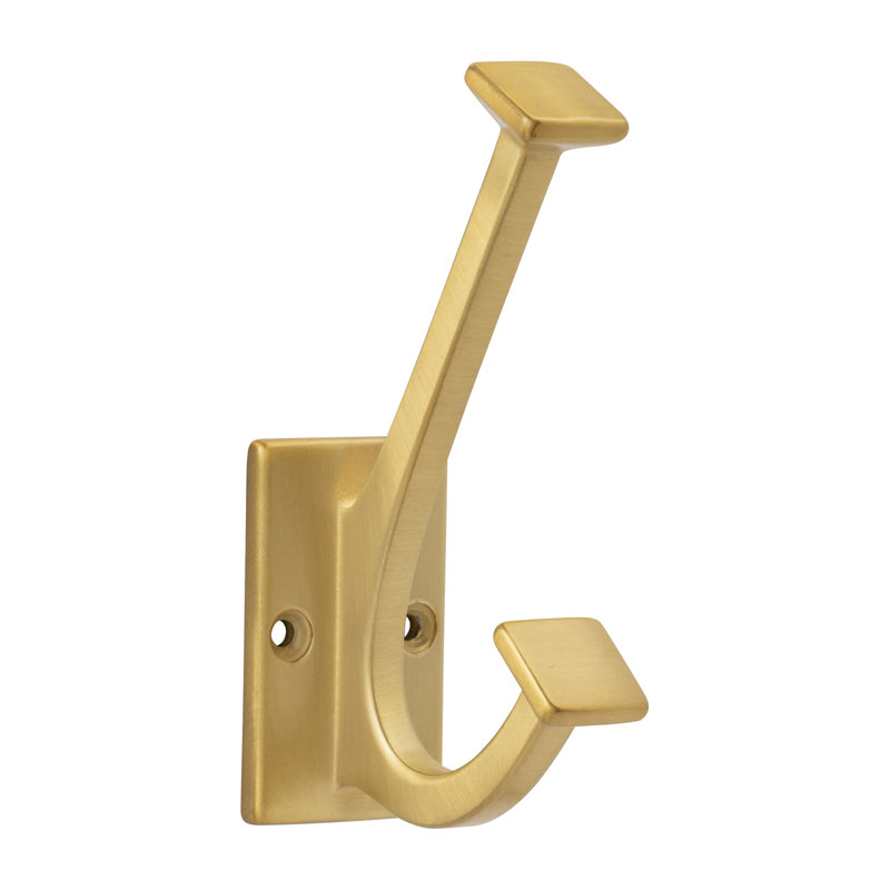 Skylight Collection Decorative Hook - 4-7/8" x 1-1/2"  Brushed Golden Brass - Contemporary Entryway Hook for Coats, Hats & Bags
