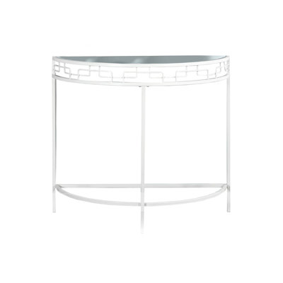 Modern Console Table: White Metal And Tempered Glass For A Comfortable Living Area Bedroom Console: Contemporary With Sleek