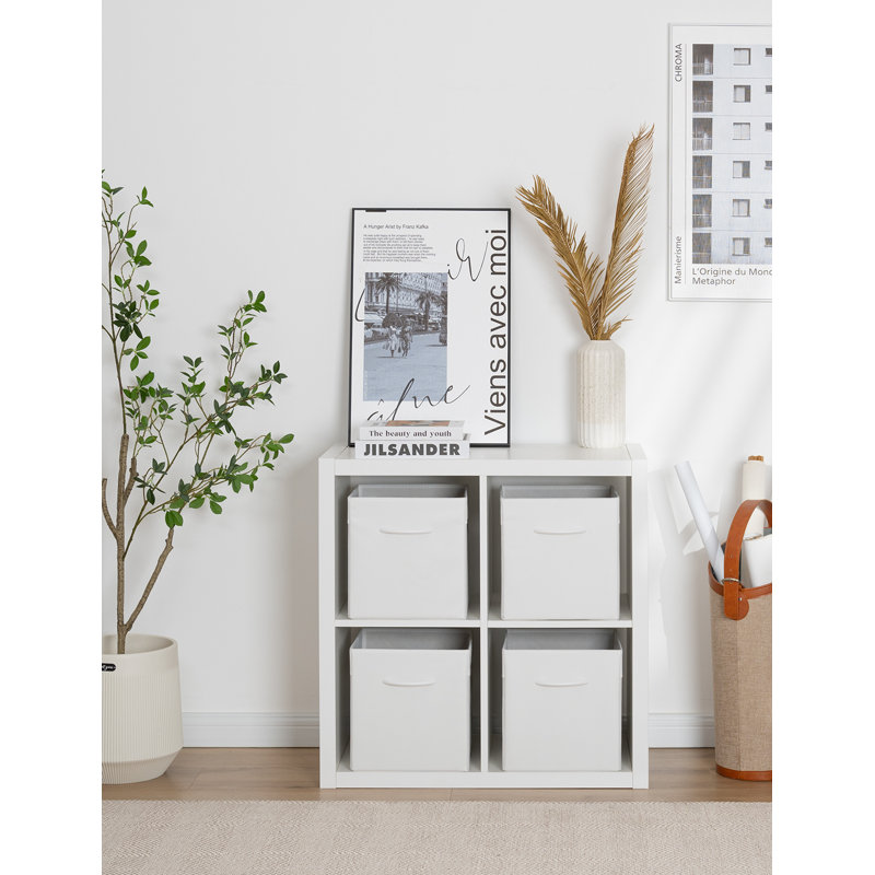 Storage Cube Bins with Handle, Cube Organizer Baskets for Shelves and Closet, 11" H x 10.75" W x 10.75" D, White