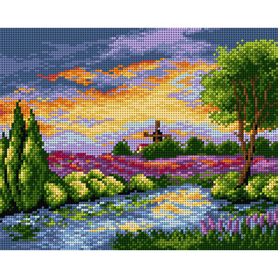 Orchidea Needlepoint canvas for halfstitch without yarn Landscape with Windmill 2365H