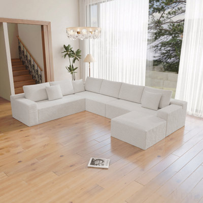 Siège de canapé modulaire modulaire, canapé rembourré et compressé pour le salon, la chambre à coucher, un appartement, aucun assemblage requis, combinaison gratuite de 4 pièces, tissu en velours côtelé moelleux
