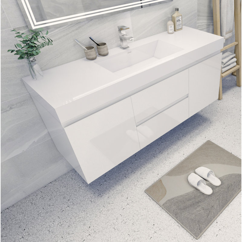Ensemble de meuble-lavabo simple 60 po Carny, Blanc très luisant