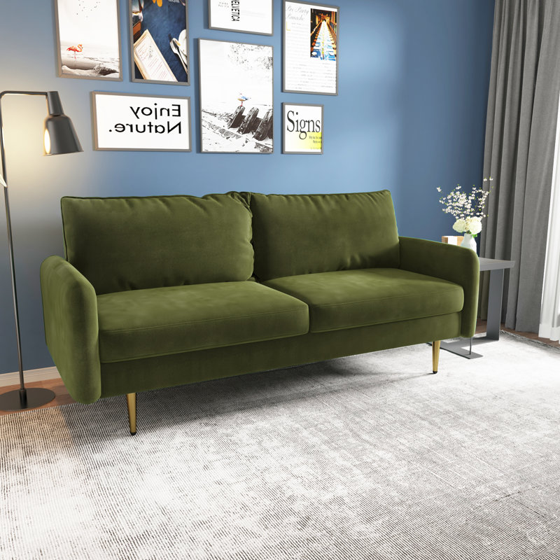Canapé rembourré 70 po Siniard, Velours vert olive, H 33,1 po x l 70 po x P 31,7 po