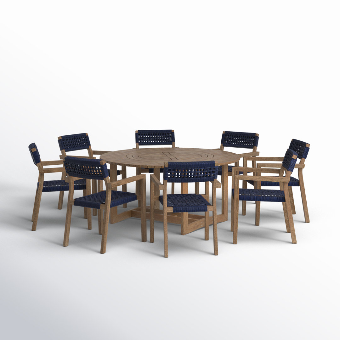 Fleur 8 - Person Wood Patio Dining Set with Round Table Birch Lane™