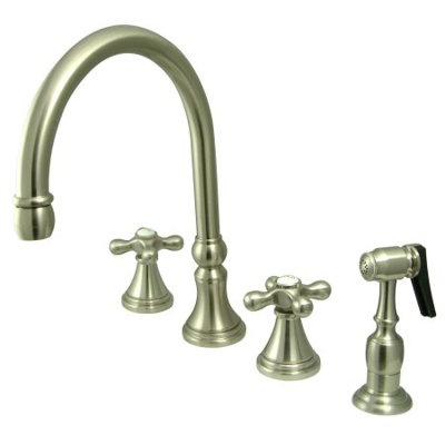 Deck Mount Two Handle Widespread Kitchen Faucet with Metal Cross Handle