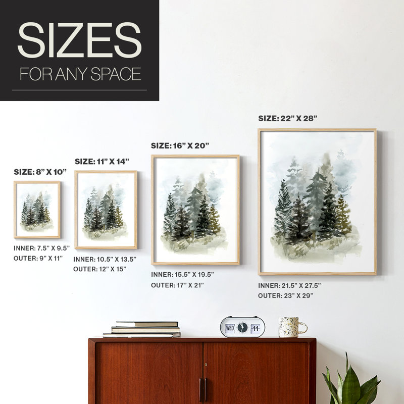Impression encadrée Washy Treeline I-Premium - prête à être accrochée - aucun clou requis - aucun clou requis, Bois naturel