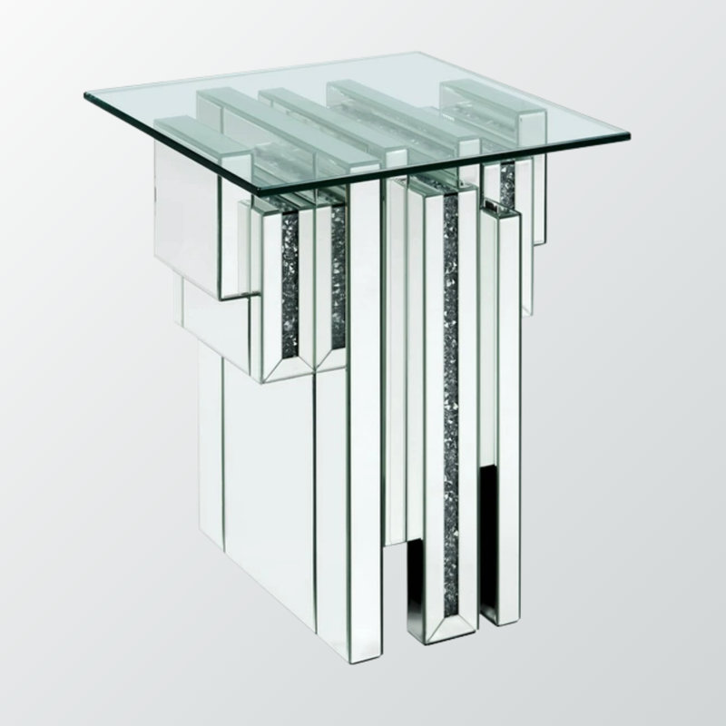 Table de bout en faux diamant et miroir Ravine