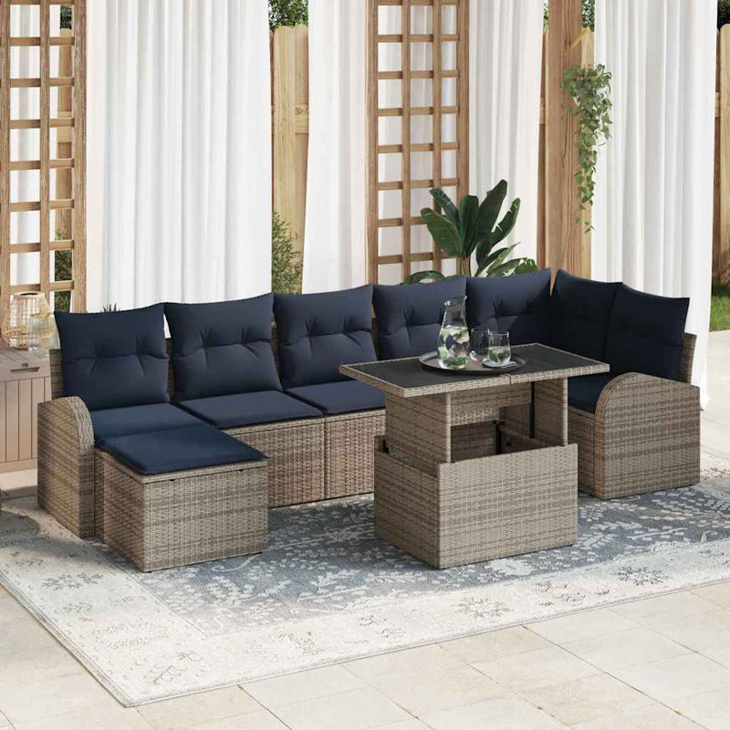 Ensemble de canapé de jardin avec coussin vidaXL 8 pièces gris et bleu marine, Coussin bleu marine / structure grise