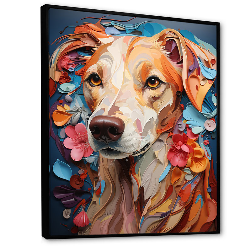 «Playfull Dog Whippet Popart II», reproduction sur toile, H 40 po x l 30 po x P 1,5 po, Cadre flottant noir