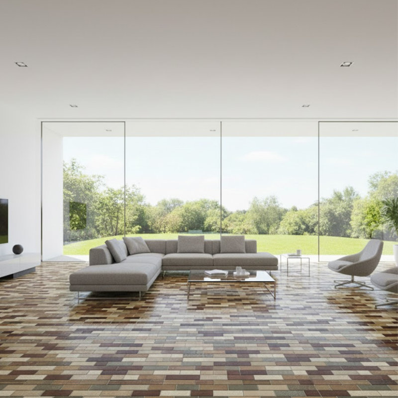 Glacier 12" x 12" Natural Stone/Glass Linear Mosaic Wall & Floor Tile, Latte