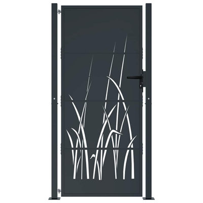 vidaXL Garden Gate Anthracite 105x180 cm Steel Grass Design