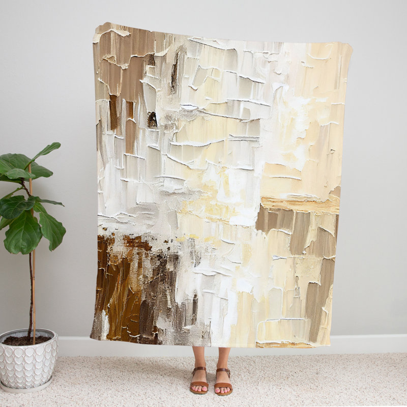 Throw Blanket, 51" W x 60" L, Abstract, Brown/Gray/Tan