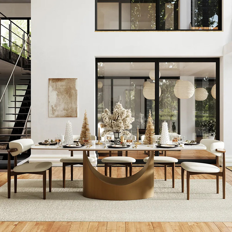 Modern 5/7 Pieces Dining Room Sets, Pre-Assembly Rectangular Dining Table Sets, Sintered Stone Tabletop Kitchen Dining Table Set With Upholstered PU Leather Chairs