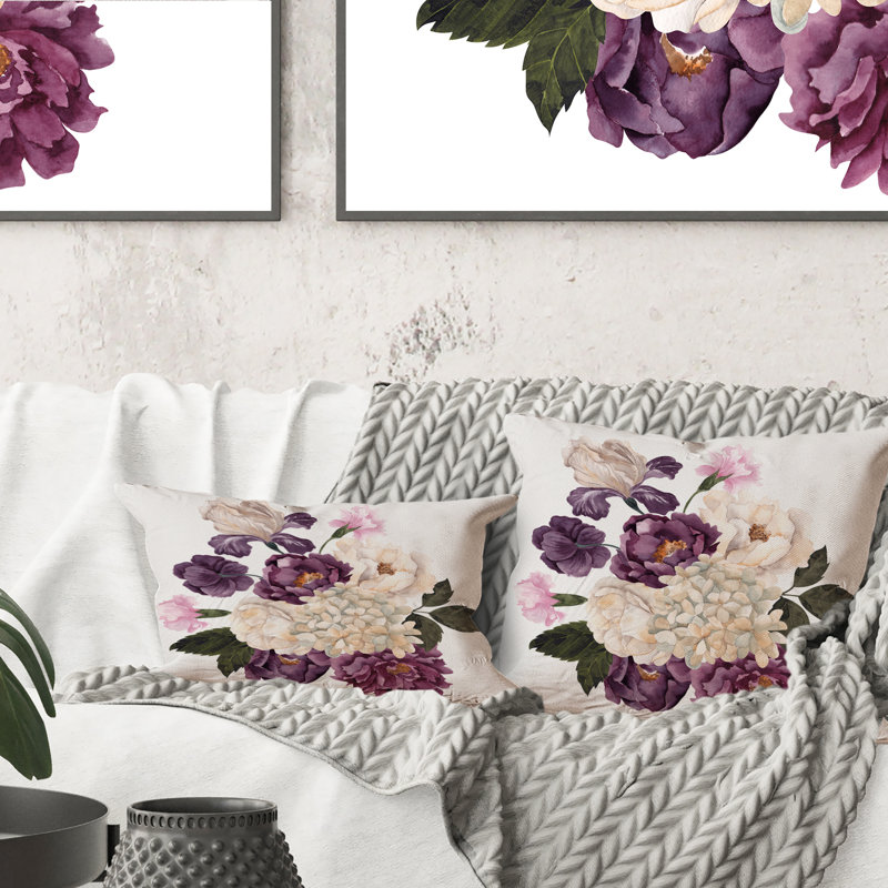 Bouquet rétro avec fleurs et feuilles rétro VI - coussin décoratif traditionnel, 16 po x 16 po