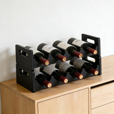 Stackable 2-Tier Wooden Wine Rack For Countertop, Space-Saving 8 Bottle Holder For Kitchen, Bar, Or Pantry Storage