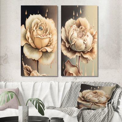 «Beige Blooming Rose», 2 pièces sur toile
