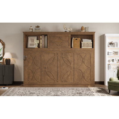 Lit escamotable simple avec station de charge et tiroir, couleur bois