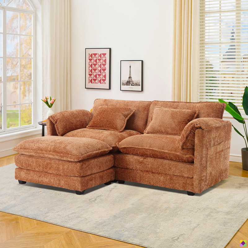 Eugenijus 76.77"W Modular Chenille RAF LAF Sectional, Orange