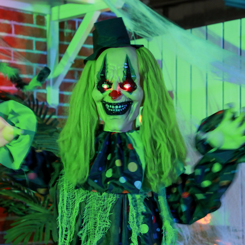 6.1' Green-Haired Animatronic Circus Clown Halloween Decoration