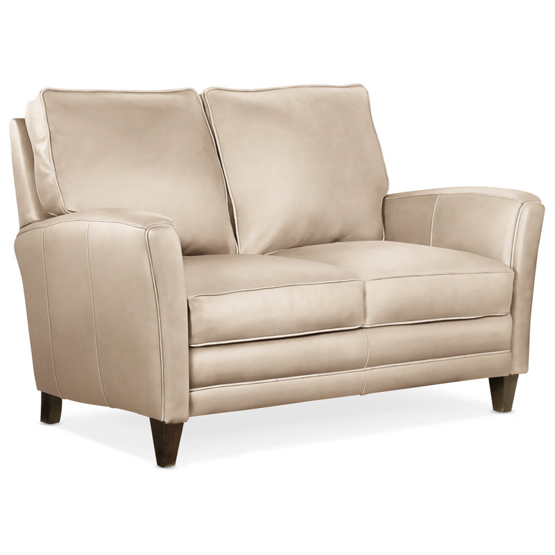Causeuse en cuir véritable à accoudoirs évasés 63 po, Pavé, Cuir véritable gris clair délavé Aline